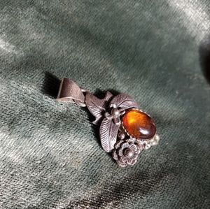Amber and Silver Floral Pendant